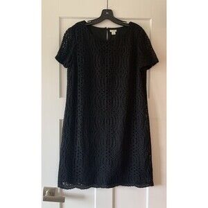 J. Crew Dress Women’s 10 Black Lace Scalloped Hem Lined Short Sleeve Shift